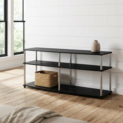 Espresso 3-Tier TV Stand, Particle Board, Steel Poles, 65-Inch Displays
