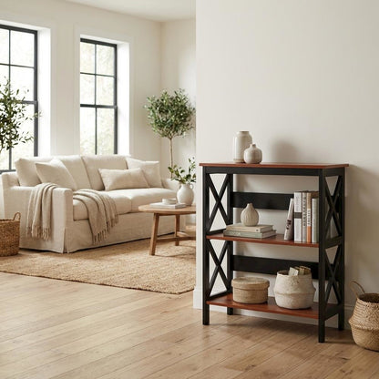 Wooden 3-Tier Bookcase with Non-Lead Base Paint for Home and Office Storage