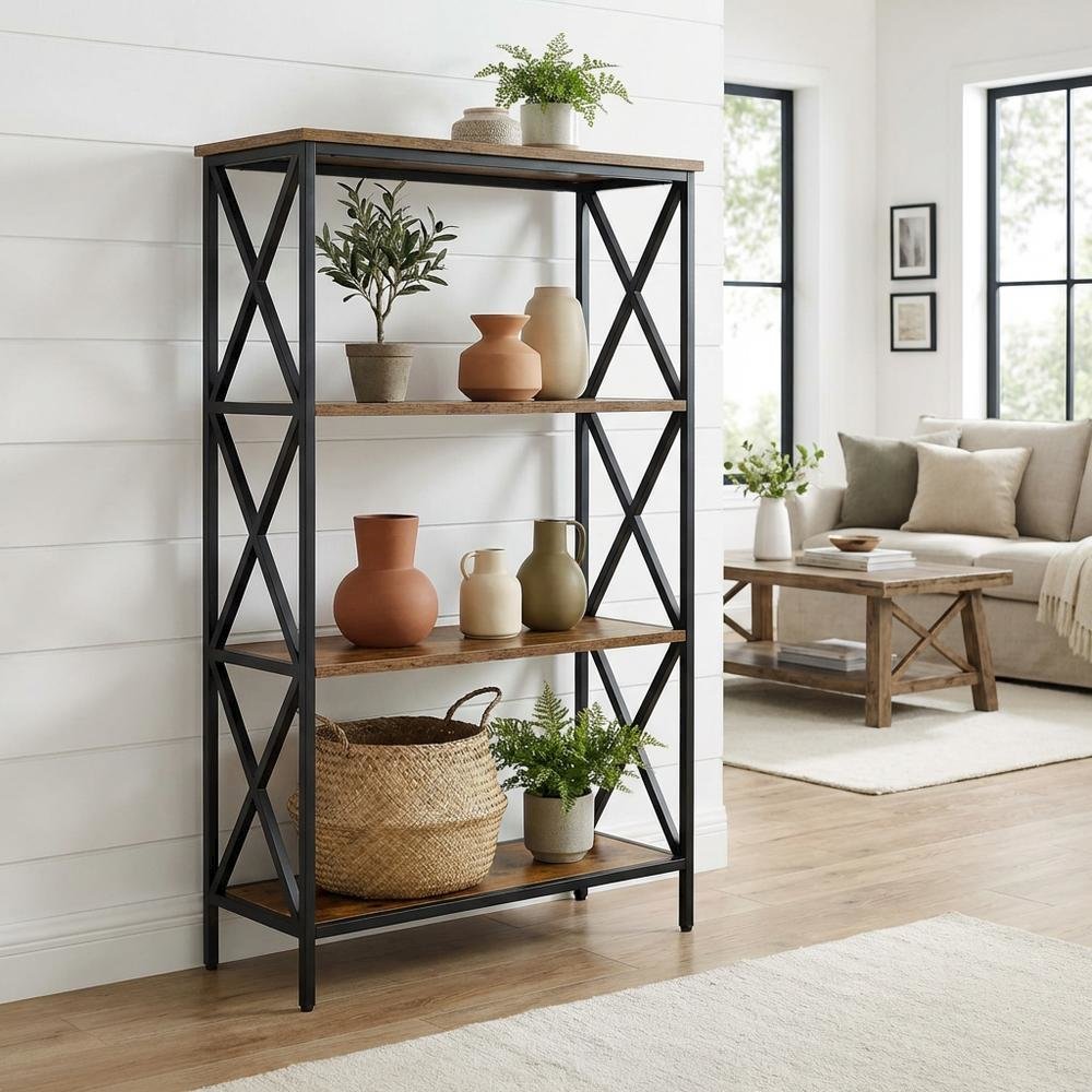 Powder Coated Metal 4-Tier Bookcase with Durable Finish for Home Office Storage