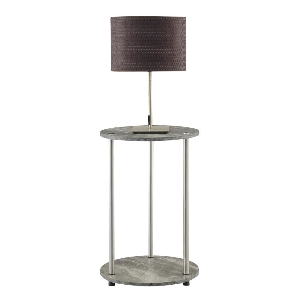Round End Table with Faux Gray Marble Finish and Chrome Frame