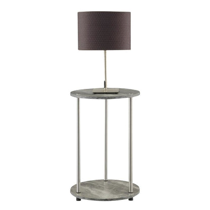Round End Table with Faux Gray Marble Finish and Chrome Frame