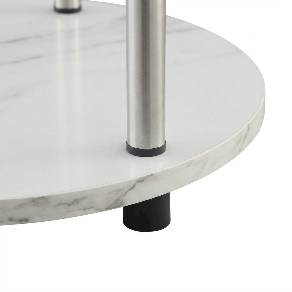 Round End Table with Faux White Marble Top and Chrome Finish