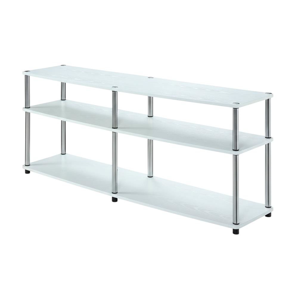 White 3-Tier TV Stand with Particle Board Construction and Stainless Steel Poles