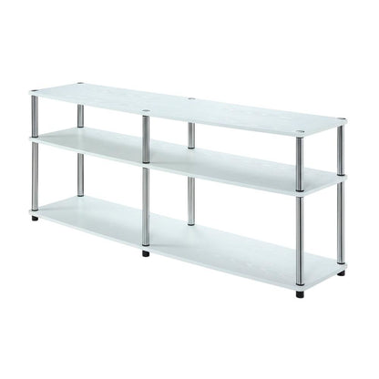 White 3-Tier TV Stand with Particle Board Construction and Stainless Steel Poles