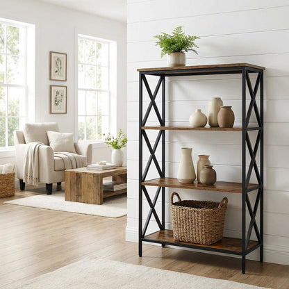 Powder Coated Metal 4-Tier Bookcase with Durable Finish for Home Office Storage