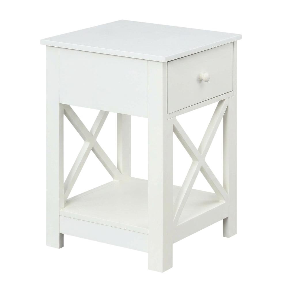 White 1-Drawer End Table with Modern Square Design