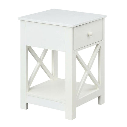 White 1-Drawer End Table with Modern Square Design