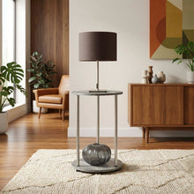 Round End Table with Faux Gray Marble Finish and Chrome Frame