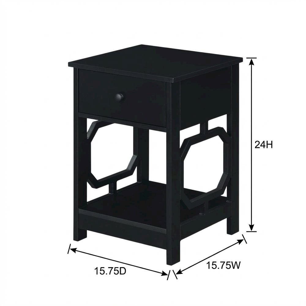 Black end table with single drawer for versatile living space use
