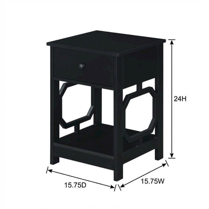 Black end table with single drawer for versatile living space use