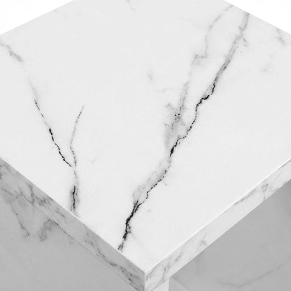 White Faux Marble End Table with Shelf for Living Room Use