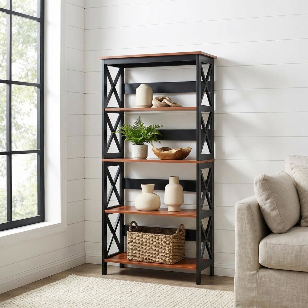 Wooden 5-Tier Bookcase with Durable Non-Lead Base Paint for Home Office Storage