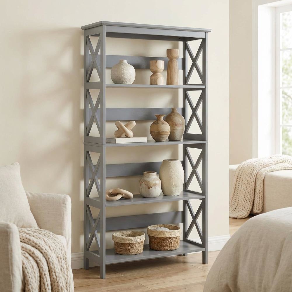 Wooden 5-Tier Bookcase in Rustic Finish with Classic Storage Design