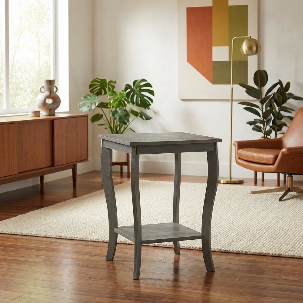 Square End Table with Wirebrush Dark Gray Finish and Modern Design