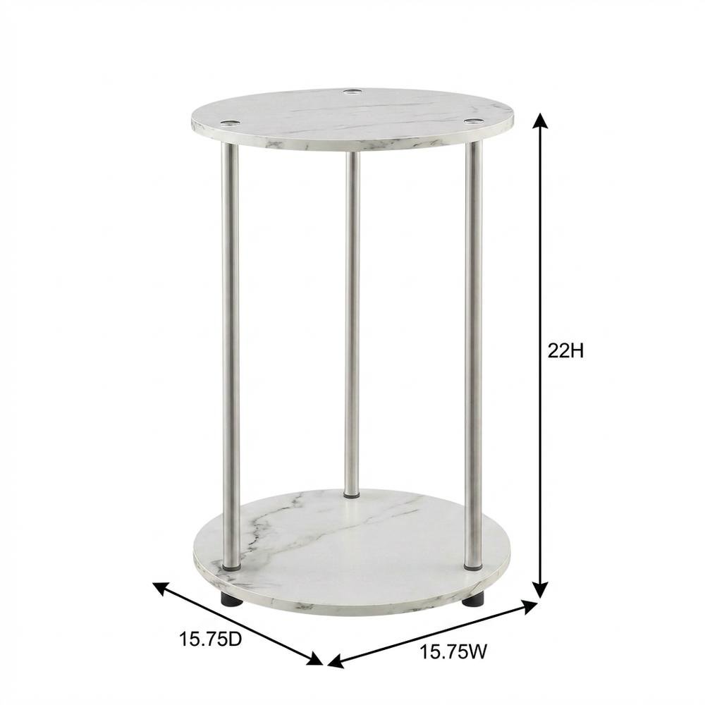 Round End Table with Faux White Marble Top and Chrome Finish