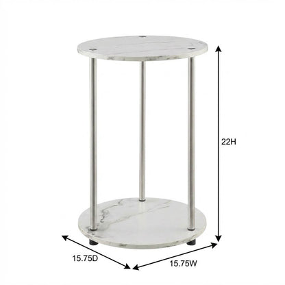 Round End Table with Faux White Marble Top and Chrome Finish
