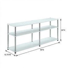 White 3-Tier TV Stand with Particle Board Construction and Stainless Steel Poles