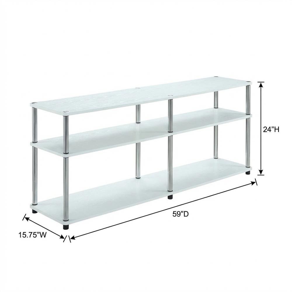 White 3-Tier TV Stand with Particle Board Construction and Stainless Steel Poles