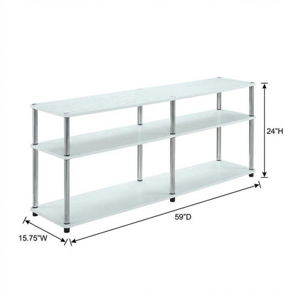 White 3-Tier TV Stand with Particle Board Construction and Stainless Steel Poles