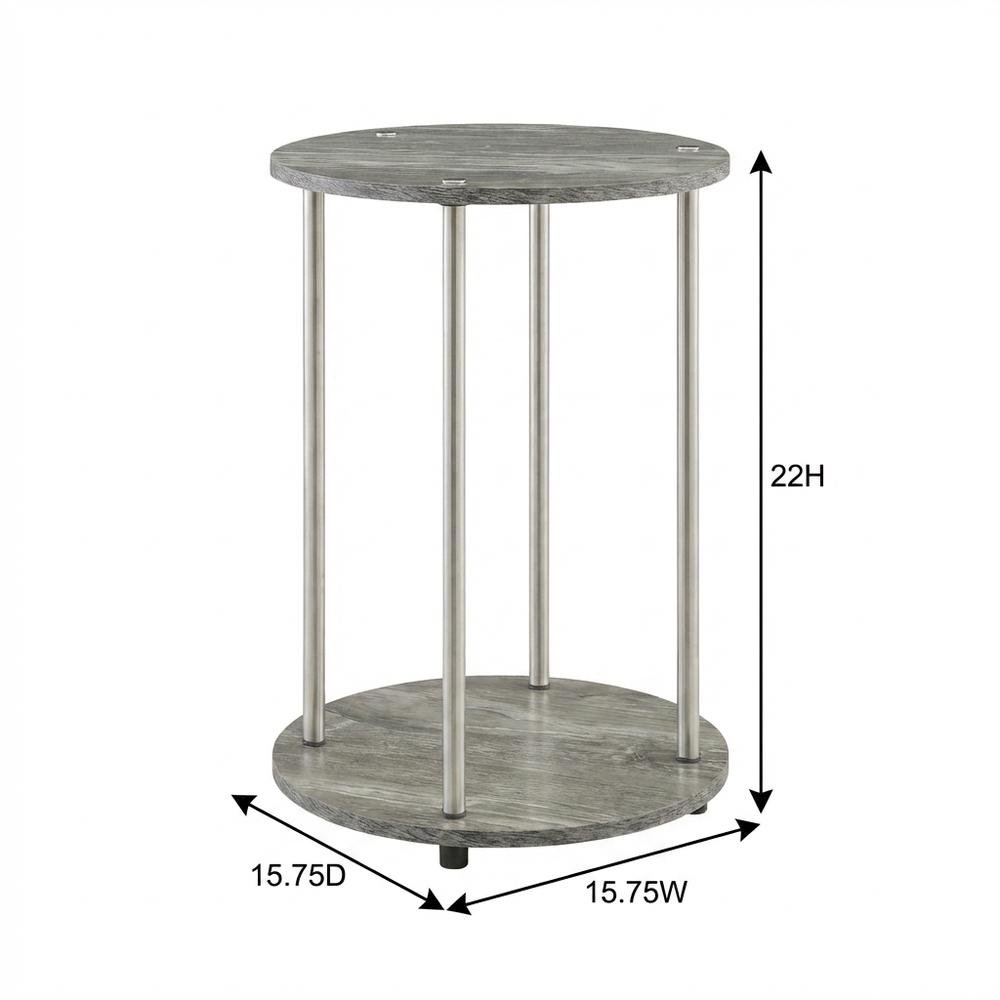 Round End Table with Faux Gray Marble Finish and Chrome Frame