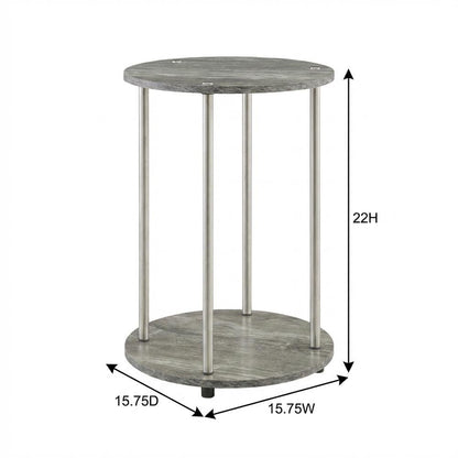 Round End Table with Faux Gray Marble Finish and Chrome Frame