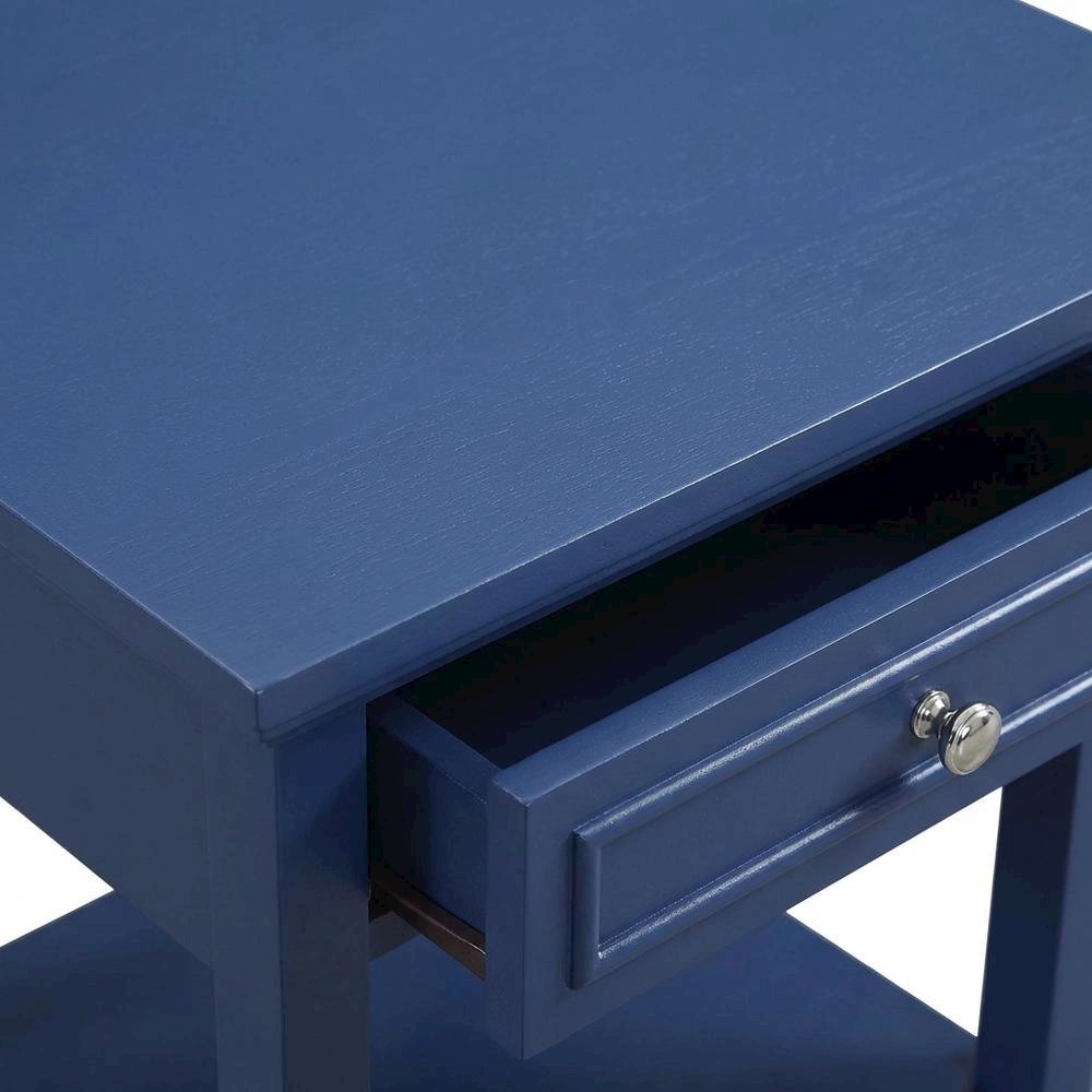 Cobalt Blue End Table with 1 Drawer and Pull-Out Shelf for Living Room