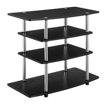 Black transitional 37-inch highboy TV stand, 4 shelves, woodgrain veneer design