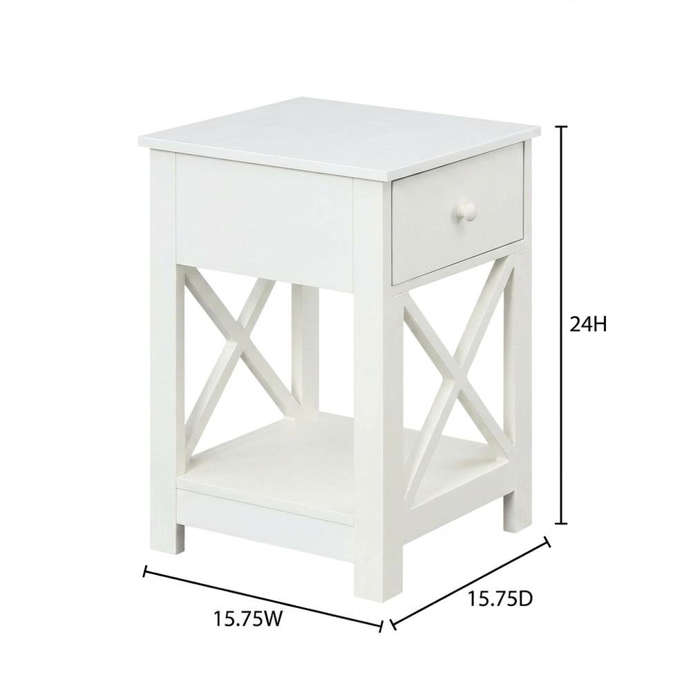 White 1-Drawer End Table with Modern Square Design