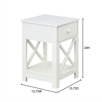White 1-Drawer End Table with Modern Square Design