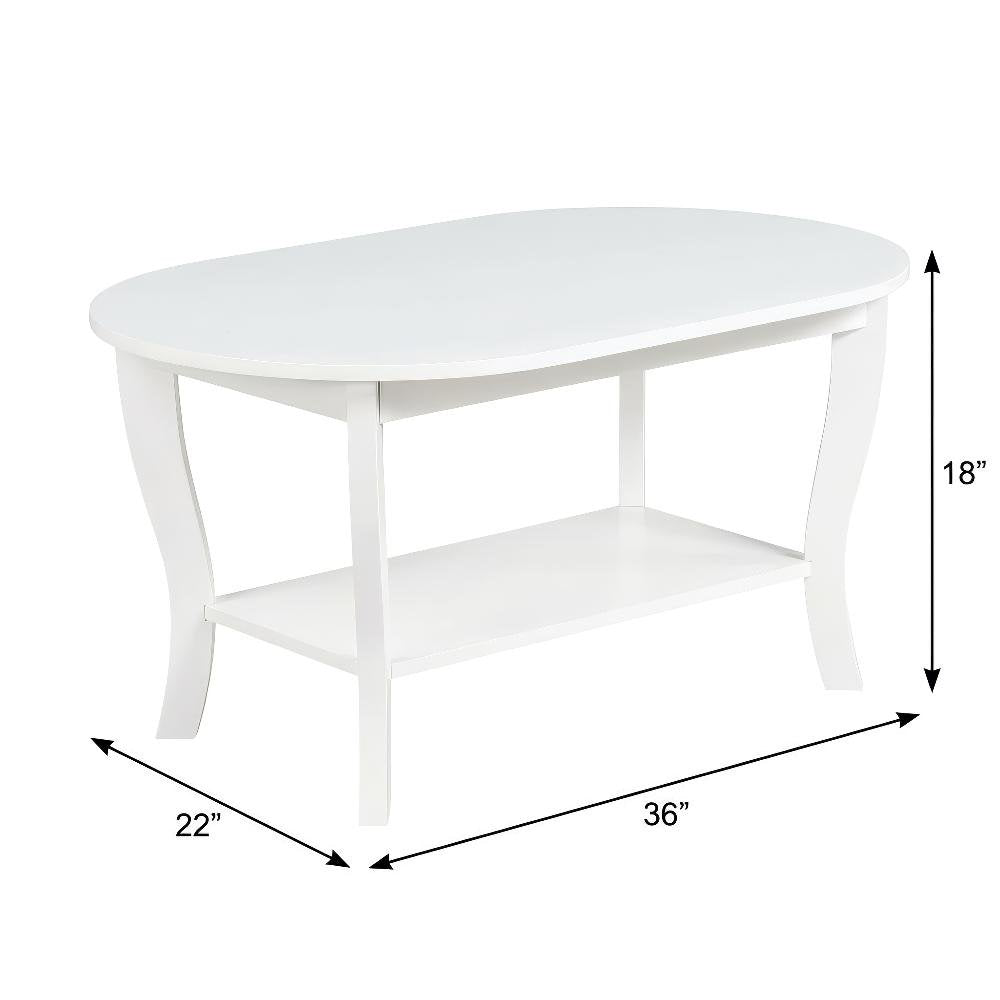 Oval Coffee Table Classic Style Single Piece with Lower Shelf and Durable Build