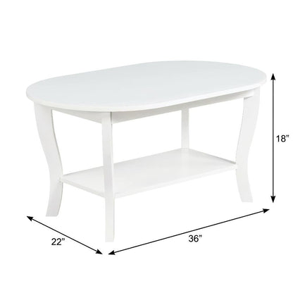 Oval Coffee Table Classic Style Single Piece with Lower Shelf and Durable Build