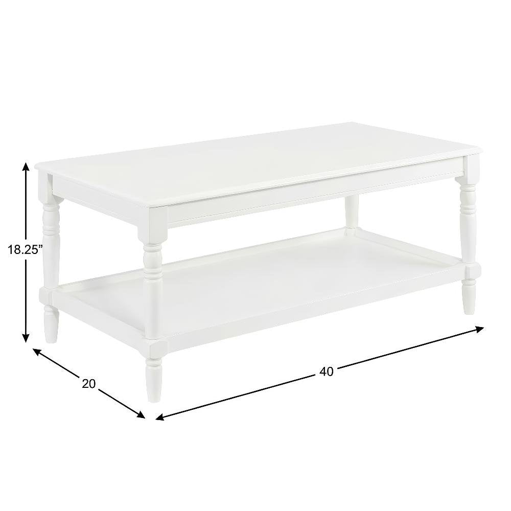 White Coffee Table with Shelf Rubberwood Legs and MDF Top for Living Room