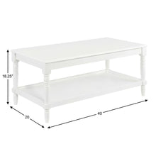 White Coffee Table with Shelf Rubberwood Legs and MDF Top for Living Room