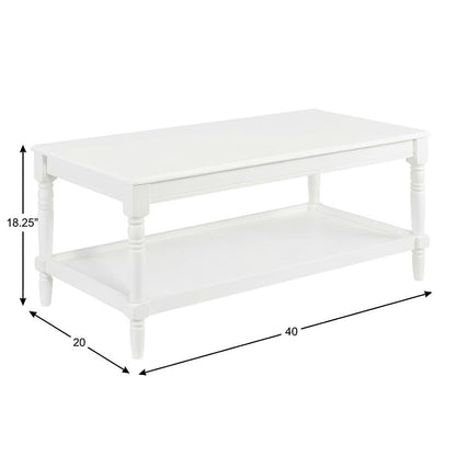 White Coffee Table with Shelf Rubberwood Legs and MDF Top for Living Room