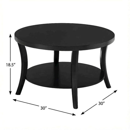 Round Classic Coffee Table with Shelf and Storage Space for Living Room