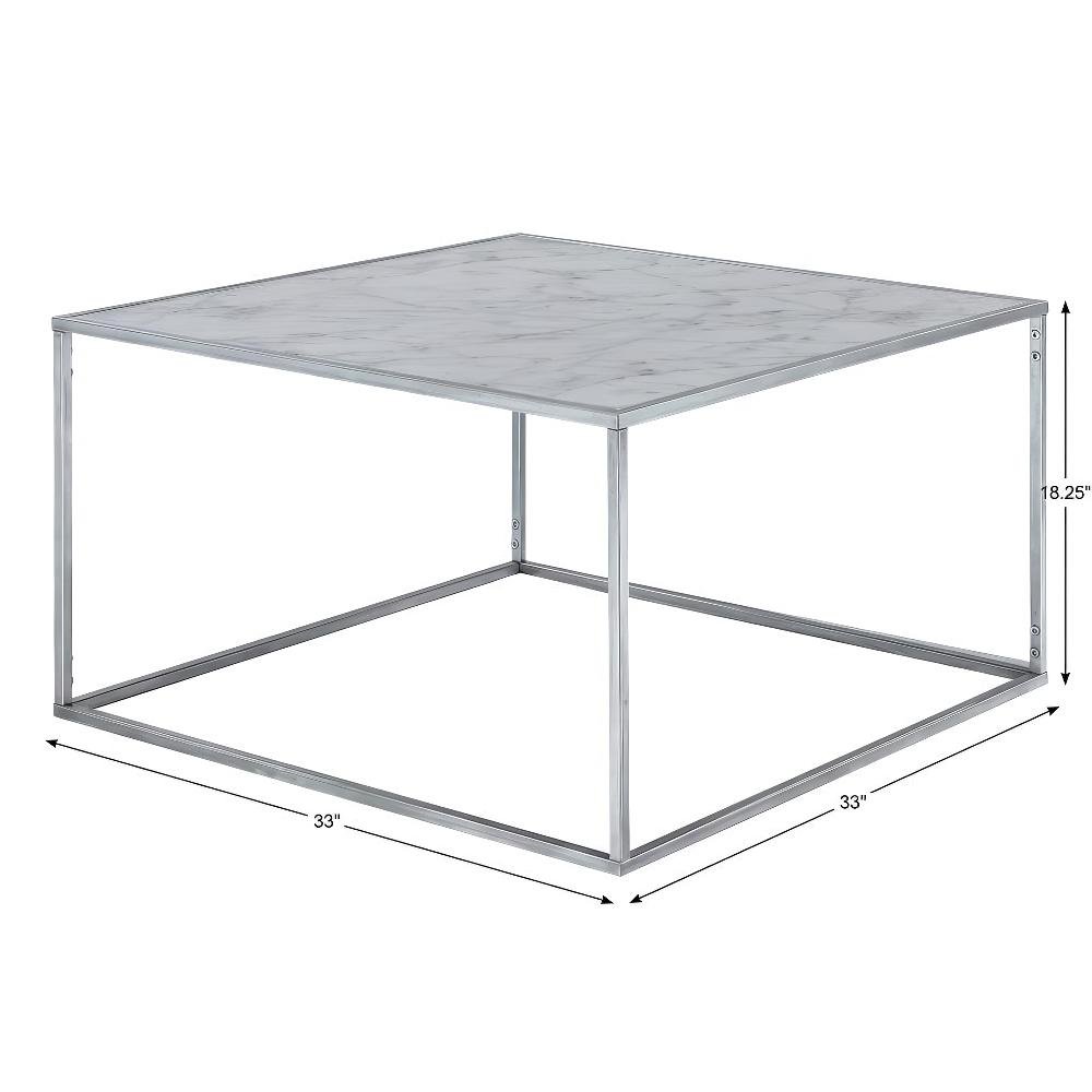 Faux Marble Coffee Table Silver Powder Coated Metal Frame Stylish Design