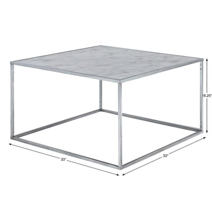 Faux Marble Coffee Table Silver Powder Coated Metal Frame Stylish Design