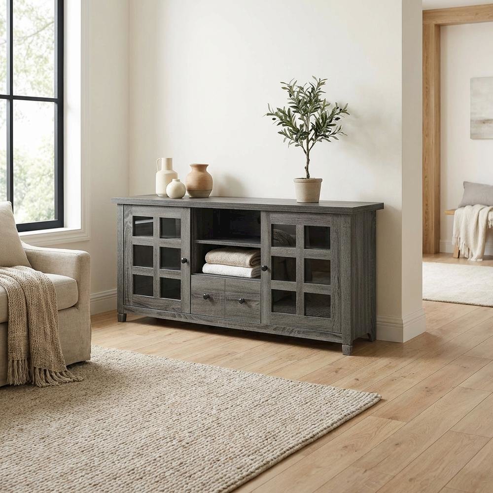 Contemporary Gray TV Stand with 1 Drawer, Storage Cabinets and Shelves