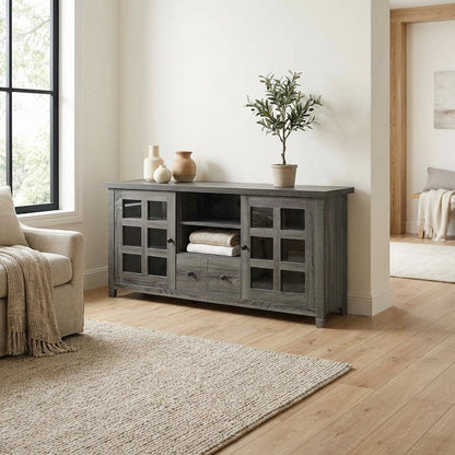 Contemporary Gray TV Stand with 1 Drawer, Storage Cabinets and Shelves