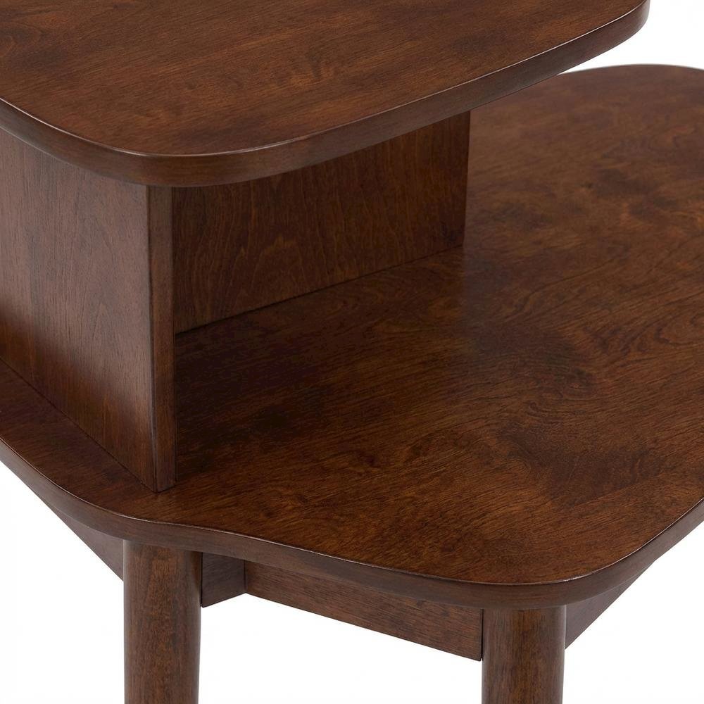 Mid-Century End Table, Brown, 2 Tier Shelf, Solid Wood Legs