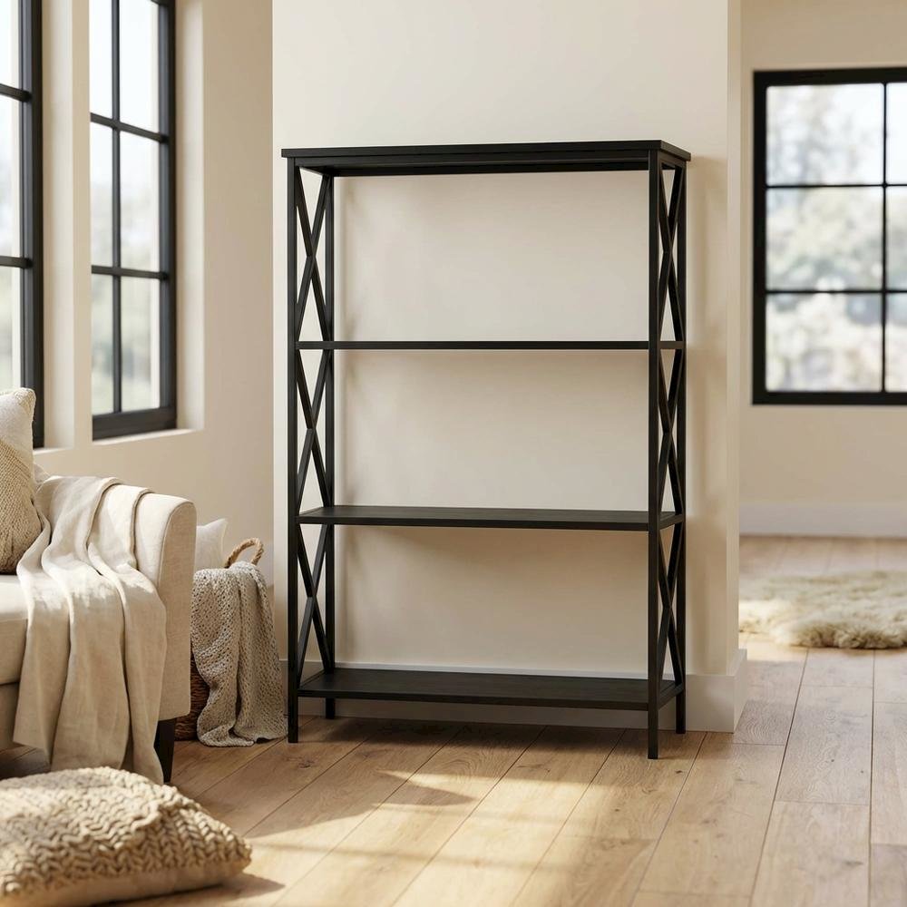 Steel 4-Tier Bookcase with Powder Coated Finish for Durable Storage