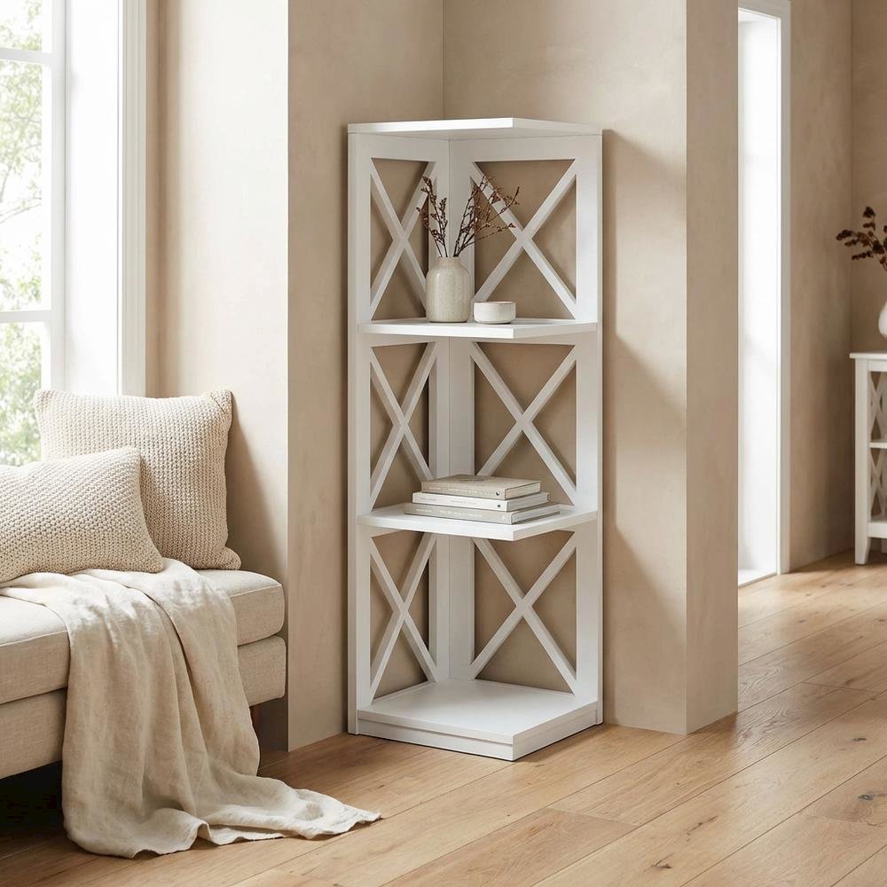 Modern 3-Tier Corner Bookcase with Durable Non-Lead Base Paint