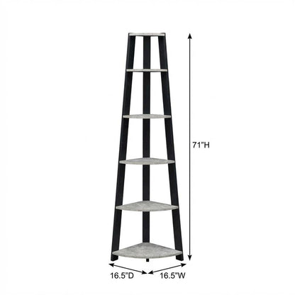 Black 5-Tier Corner Bookshelf with Faux Cement Finish and Modern Style