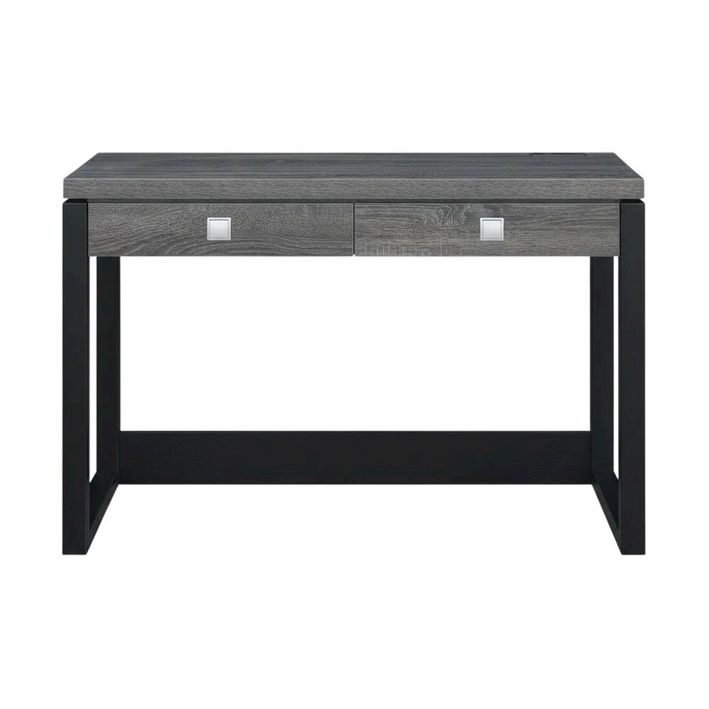 Weathered Gray And Black 2 Drawer Desk With Charging Station For Home Office