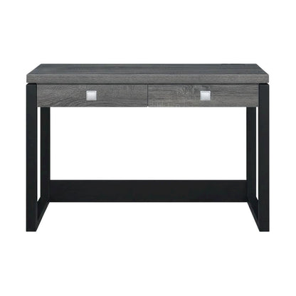 Weathered Gray And Black 2 Drawer Desk With Charging Station For Home Office