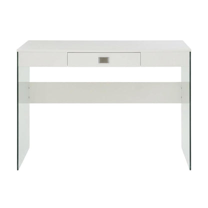 White 42 Inch Glass Desk With Built-In Charging Station And Modern Design