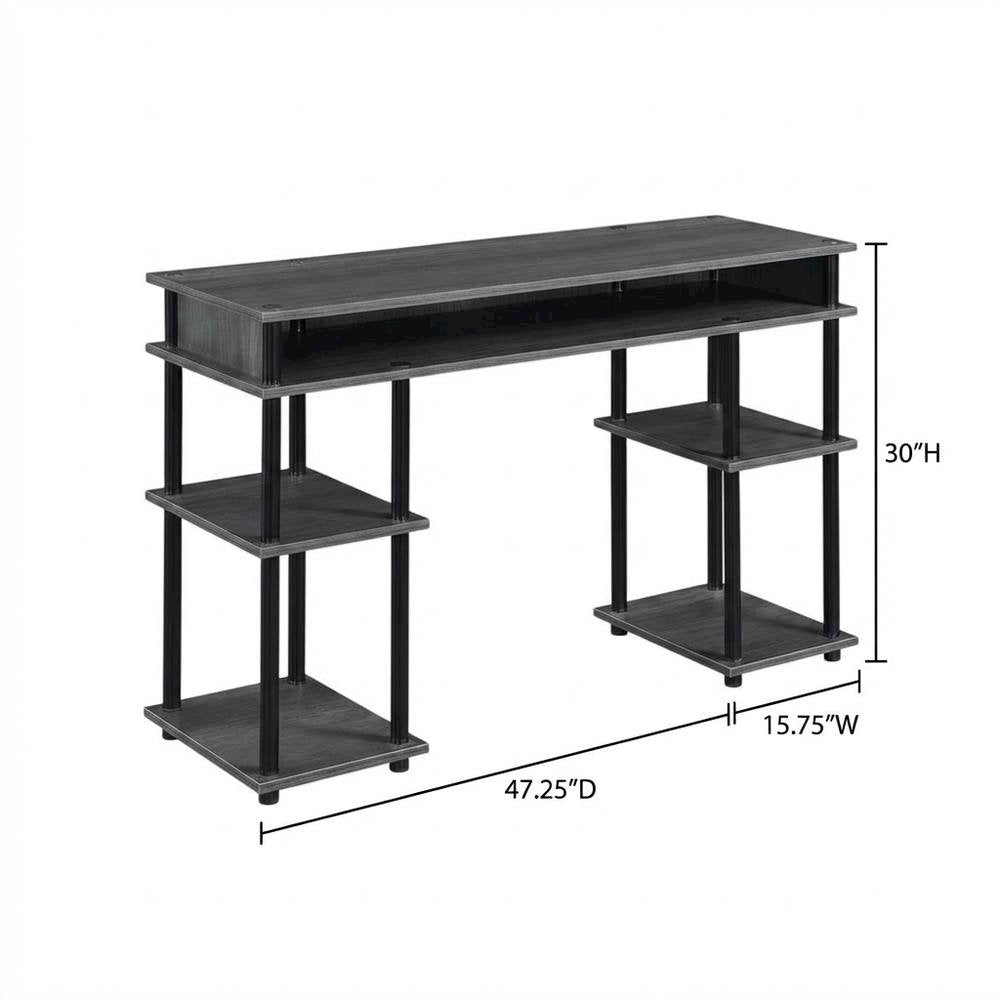Charcoal Gray Office Desk With Modern Melamine Finish And Steel Accents