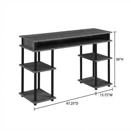 Charcoal Gray Office Desk With Modern Melamine Finish And Steel Accents