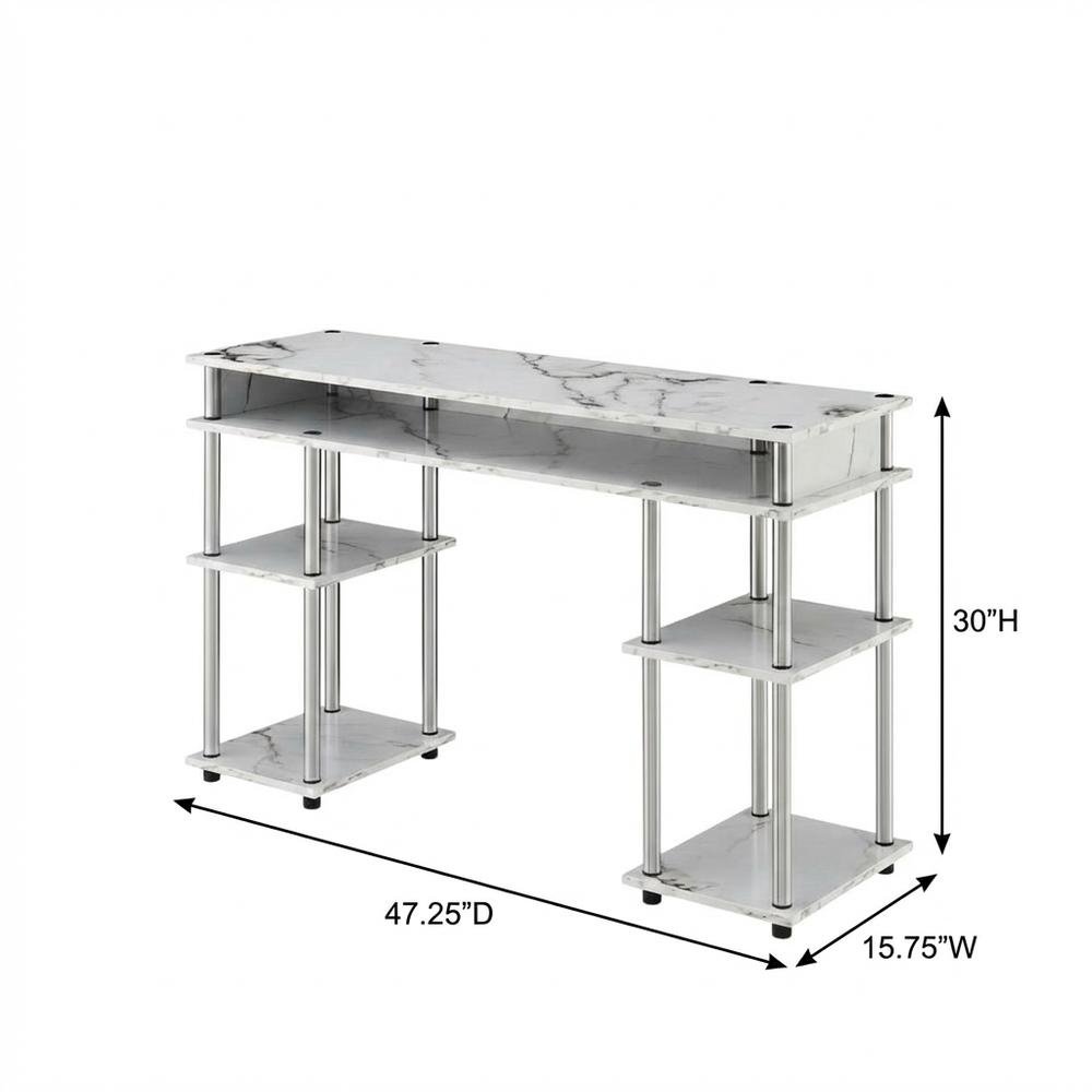 White Marble Student Desk, Integrated Charging Station For Efficient Workspace