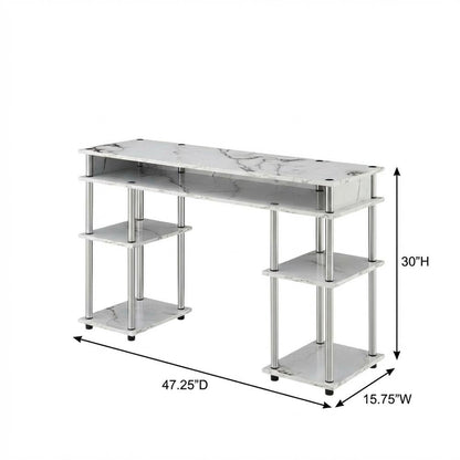 White Marble Student Desk, Integrated Charging Station For Efficient Workspace